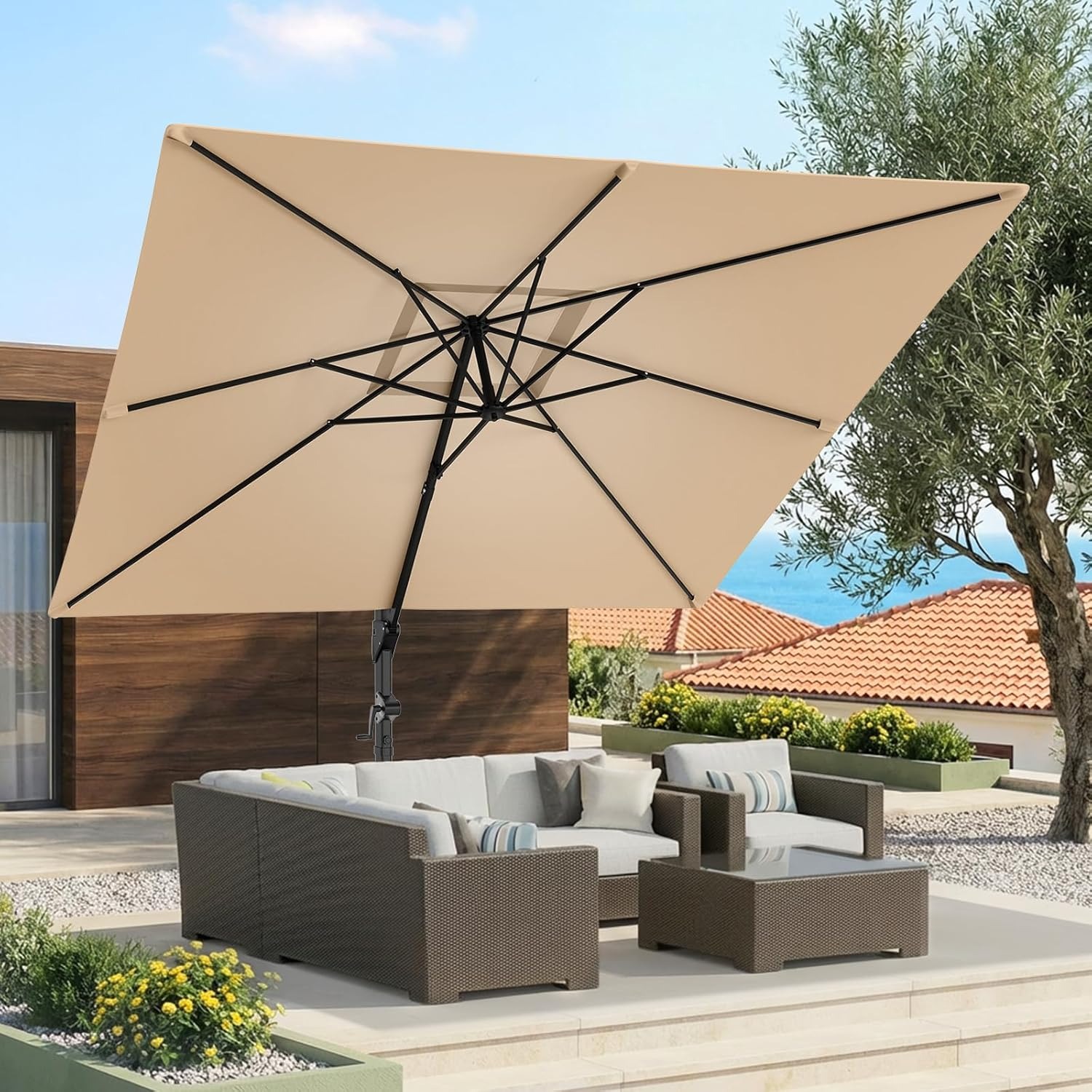 10x10 FT Cantilever Patio Umbr - Outdoor Furniture With Umbrella ulasan dan harga