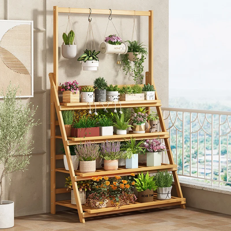 Solid Wood Flower Shelf Plant  - Outdoor Furniture Designer ulasan dan harga