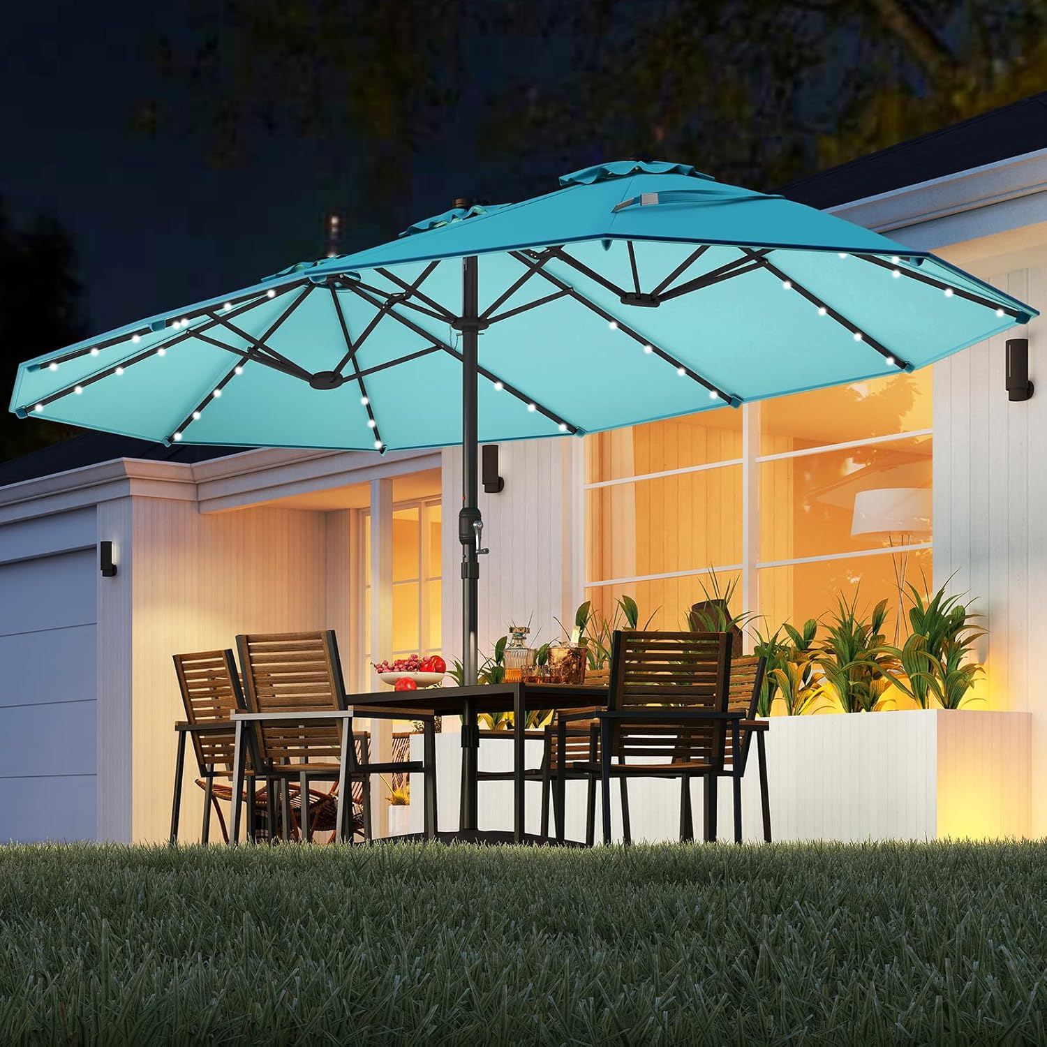 15FT Double-Sided Solar Patio  - Outdoor Furniture With Umbrella ulasan dan harga