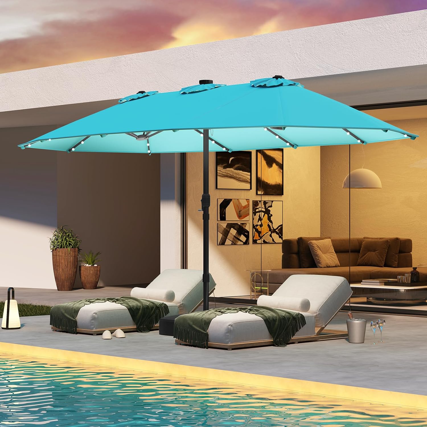 15FT Double-Sided Solar Patio  - Outdoor Furniture With Umbrella ulasan dan harga