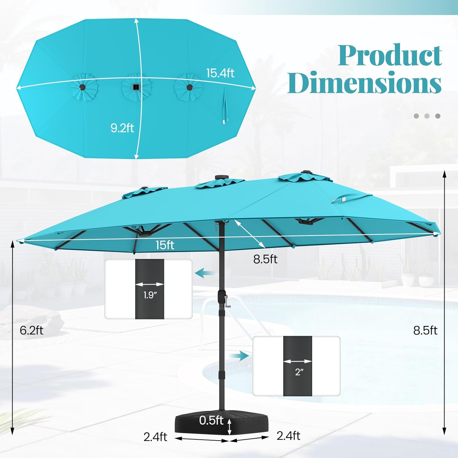 15FT Double-Sided Solar Patio  - Outdoor Furniture With Umbrella ulasan dan harga